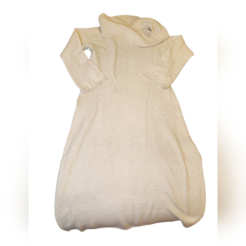 Banana Republic Cream Sweater Dress Turtleneck Midi Soft Knit Size Large